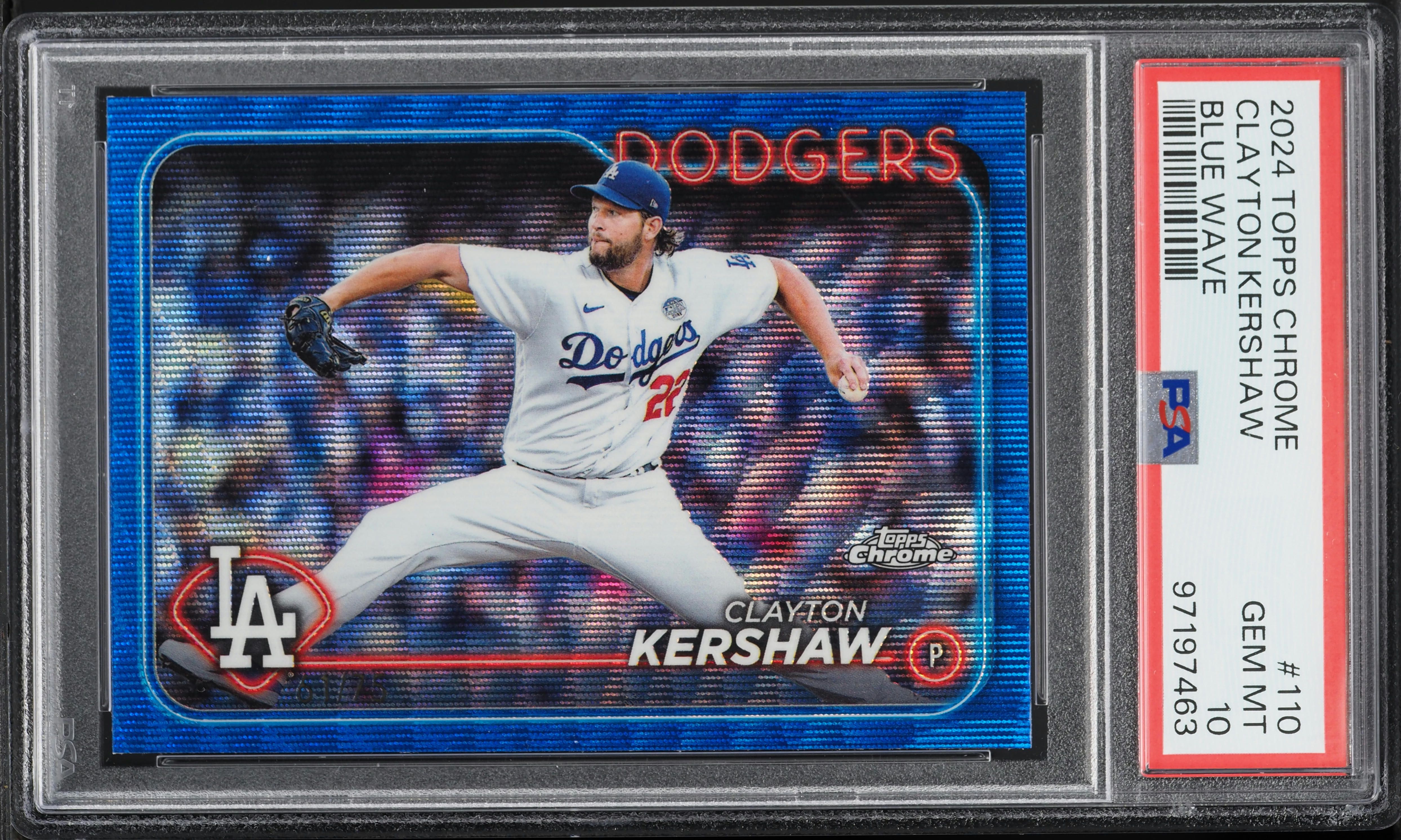 2024 Topps Chrome Blue Wave Clayton Kershaw /75 #110 PSA 10 GEM