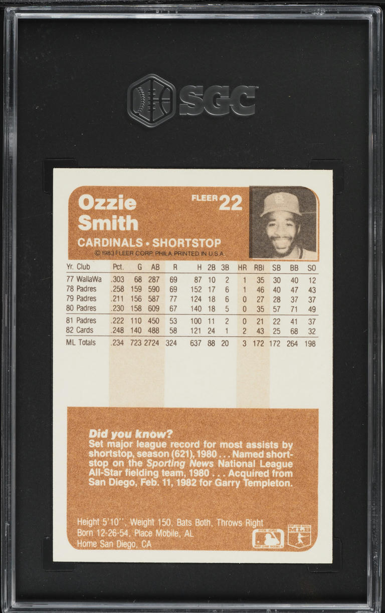1983 Fleer Ozzie Smith #22 SGC 9 MINT