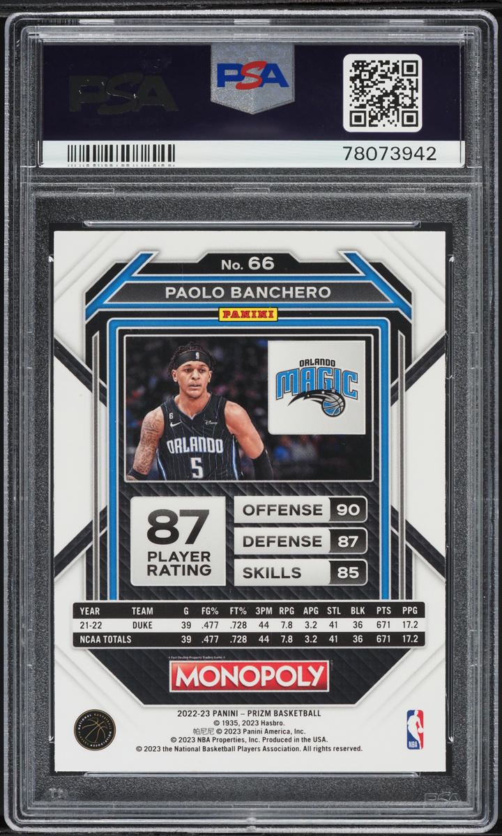 2022 Panini Prizm Monopoly Paolo Banchero ROOKIE #66 PSA 10 GEM