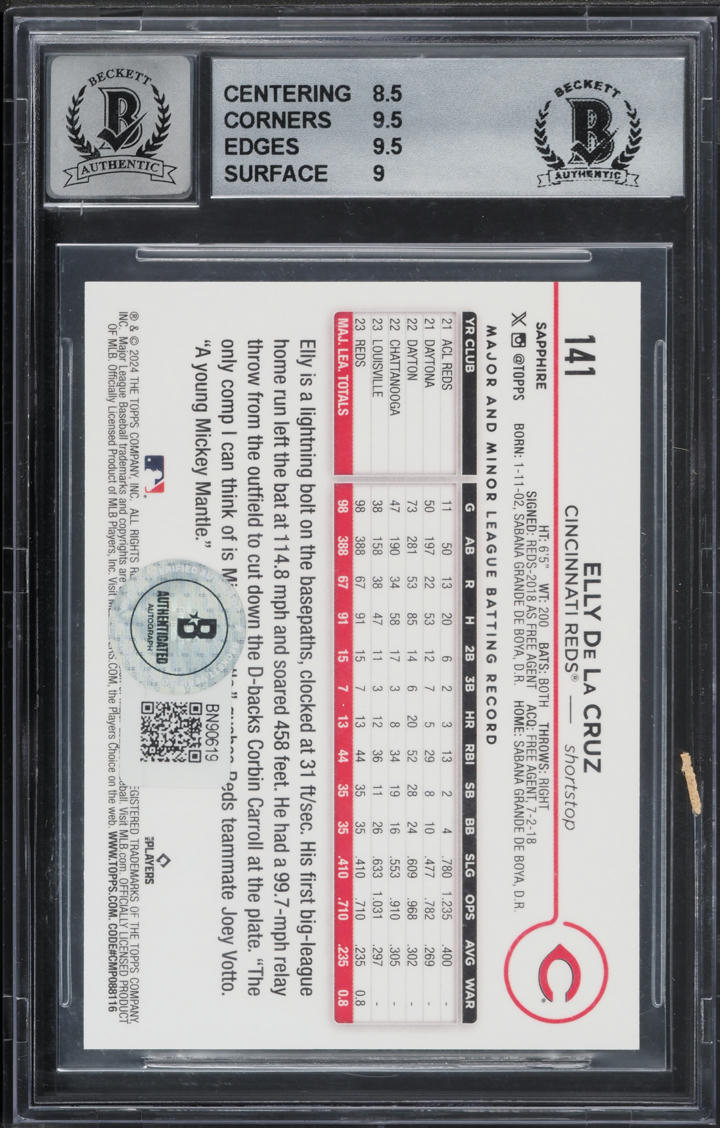 2024 Topps Chrome Sapphire Image Variation Elly De La Cruz SP RC AUTO #141 BGS 9