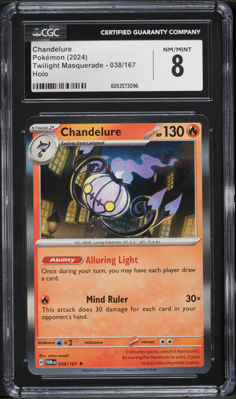 2024 Pokemon SV Twilight Masquerade Holo Chandelure #38 CGC 8 NM-MT
