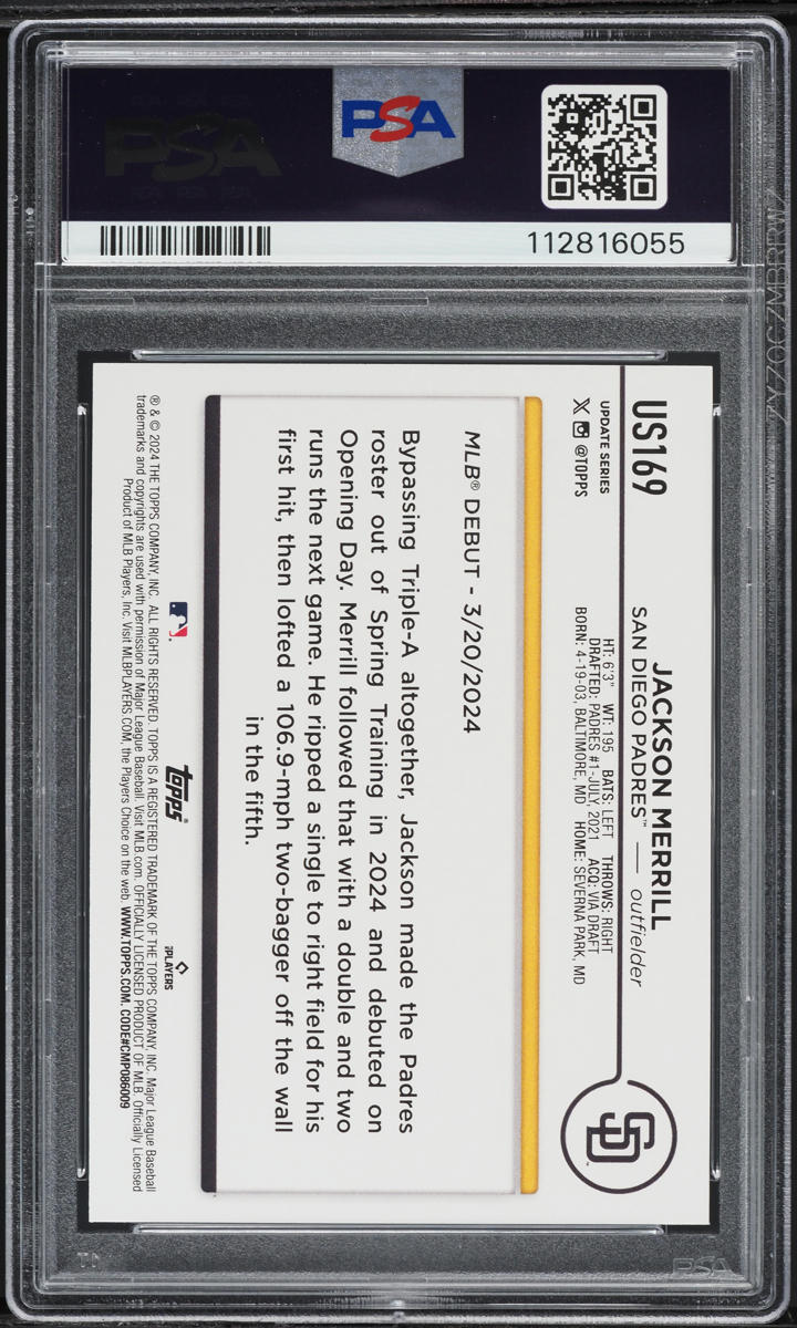 2024 Topps Update Jackson Merrill ROOKIE #US169 PSA 10 GEM MINT