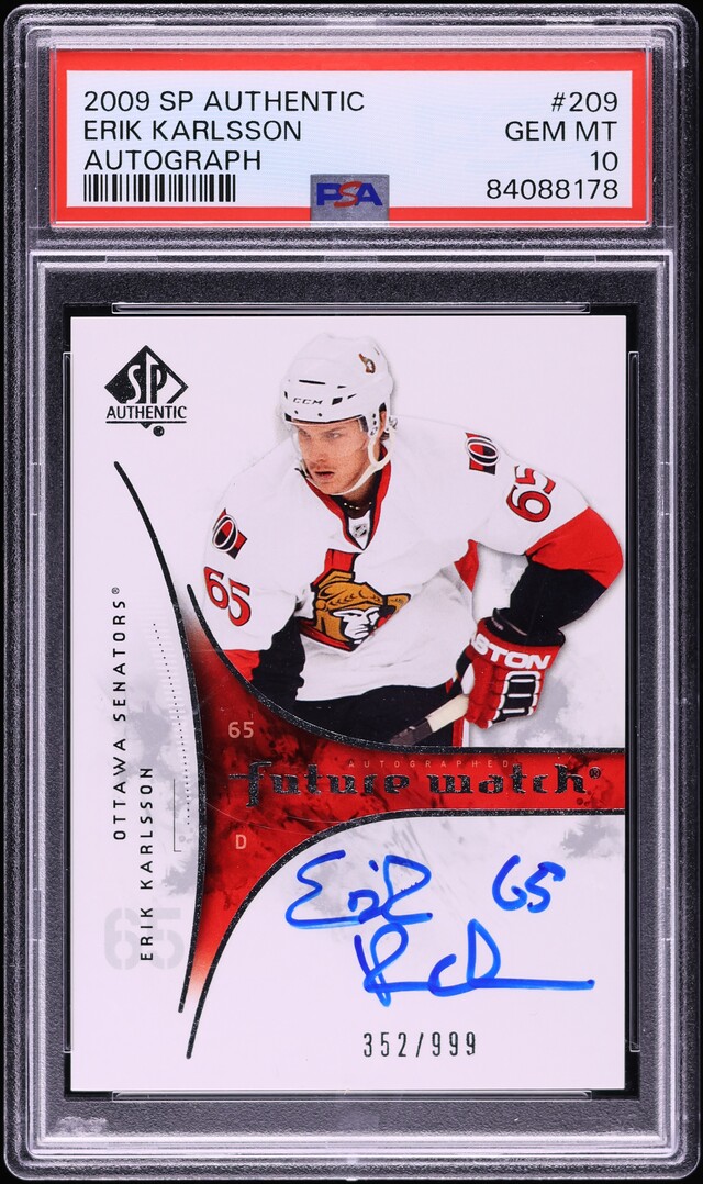 2009 SP Authentic Erik Karlsson ROOKIE AUTO /999 #209 PSA 10 GEM MINT