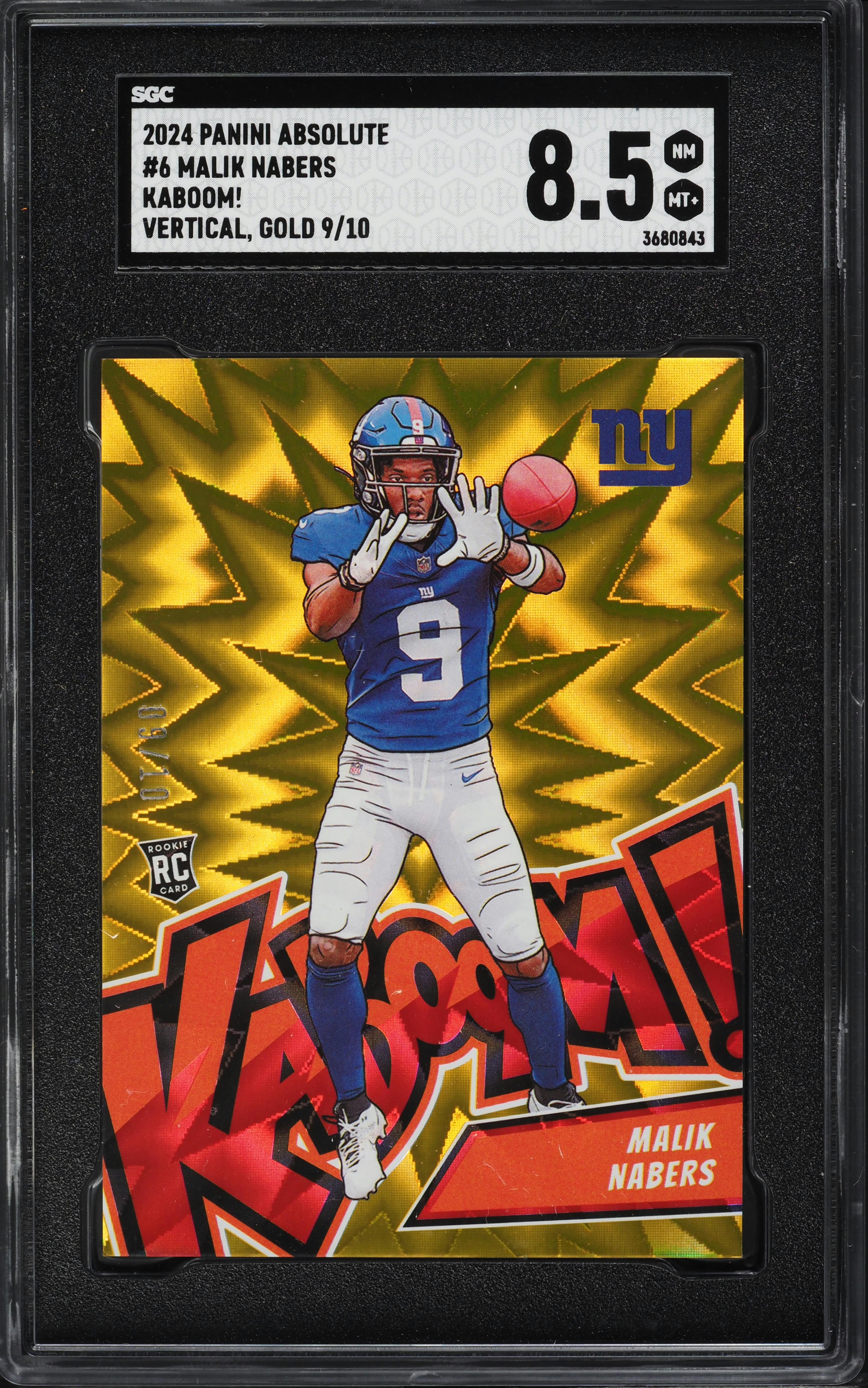 2024 Absolute Kaboom! Vertical Gold Malik Nabers ROOKIE JSY # 9/10