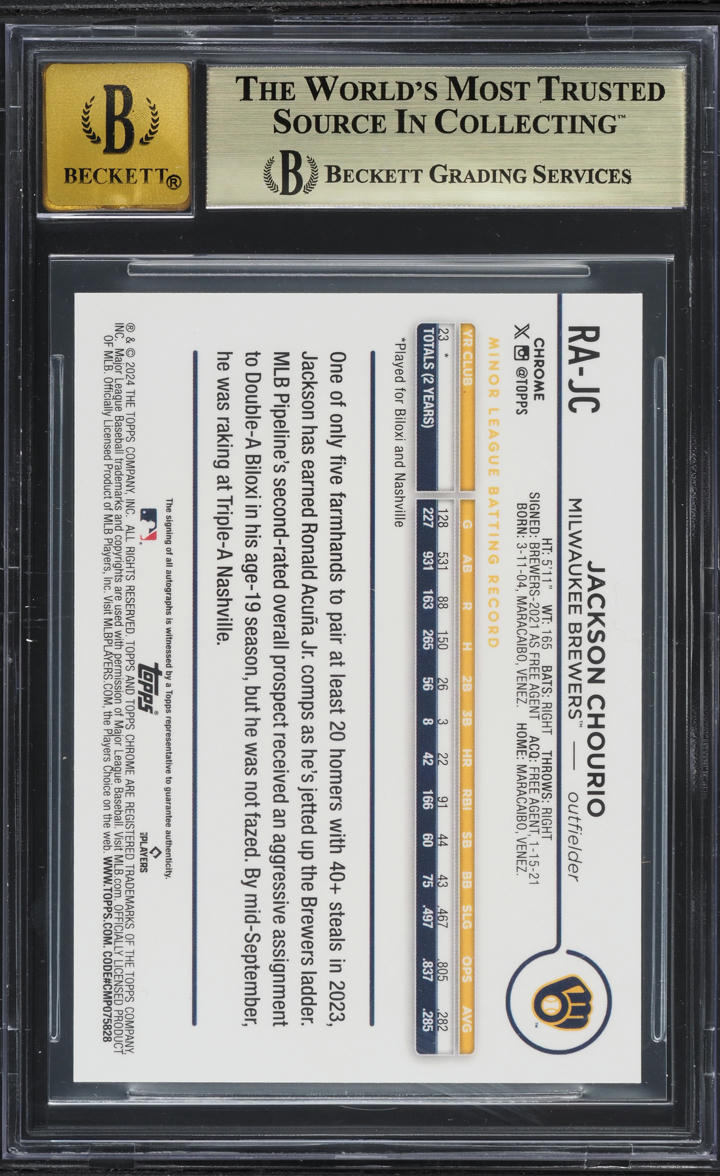 2024 Topps Chrome Gold Refractor Jackson Chourio ROOKIE AUTO /50 BGS 9.5 GEM