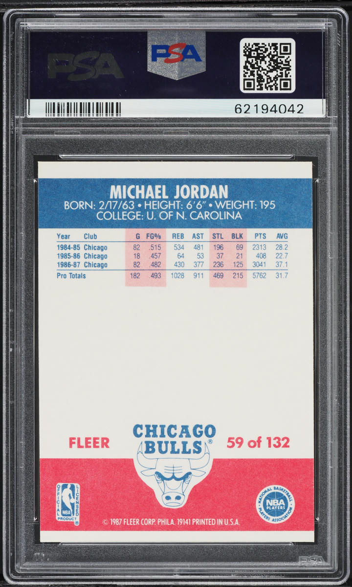 1987 Fleer Basketball Michael Jordan #59 PSA 8 NM-MT