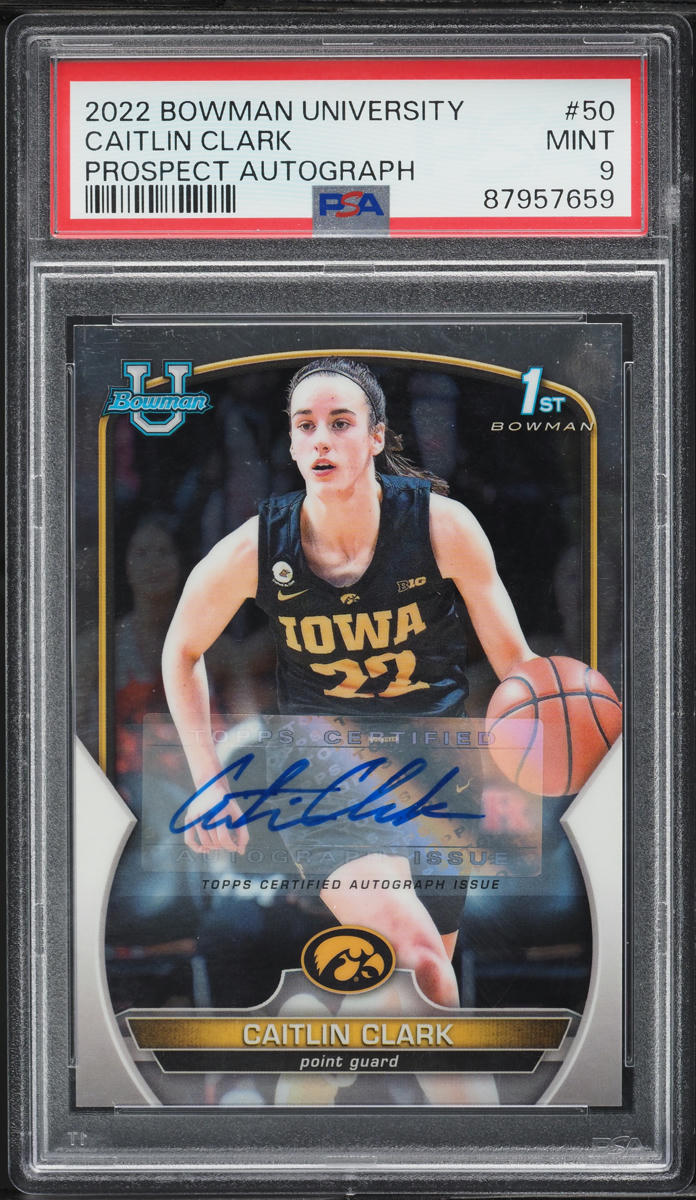 2022 Bowman Chrome University Prospect Caitlin Clark ROOKIE AUTO #50 PSA 9 MINT