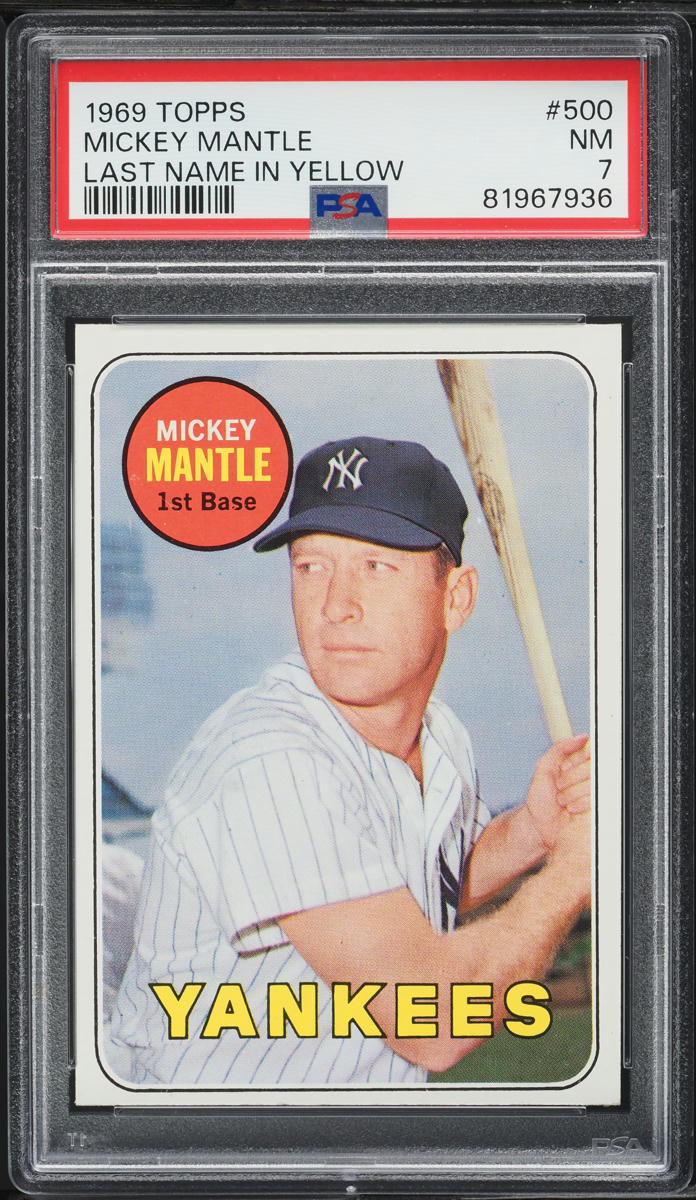 1969 Topps Mickey Mantle LAST NAME IN YELLOW #500 PSA 7 NRMT