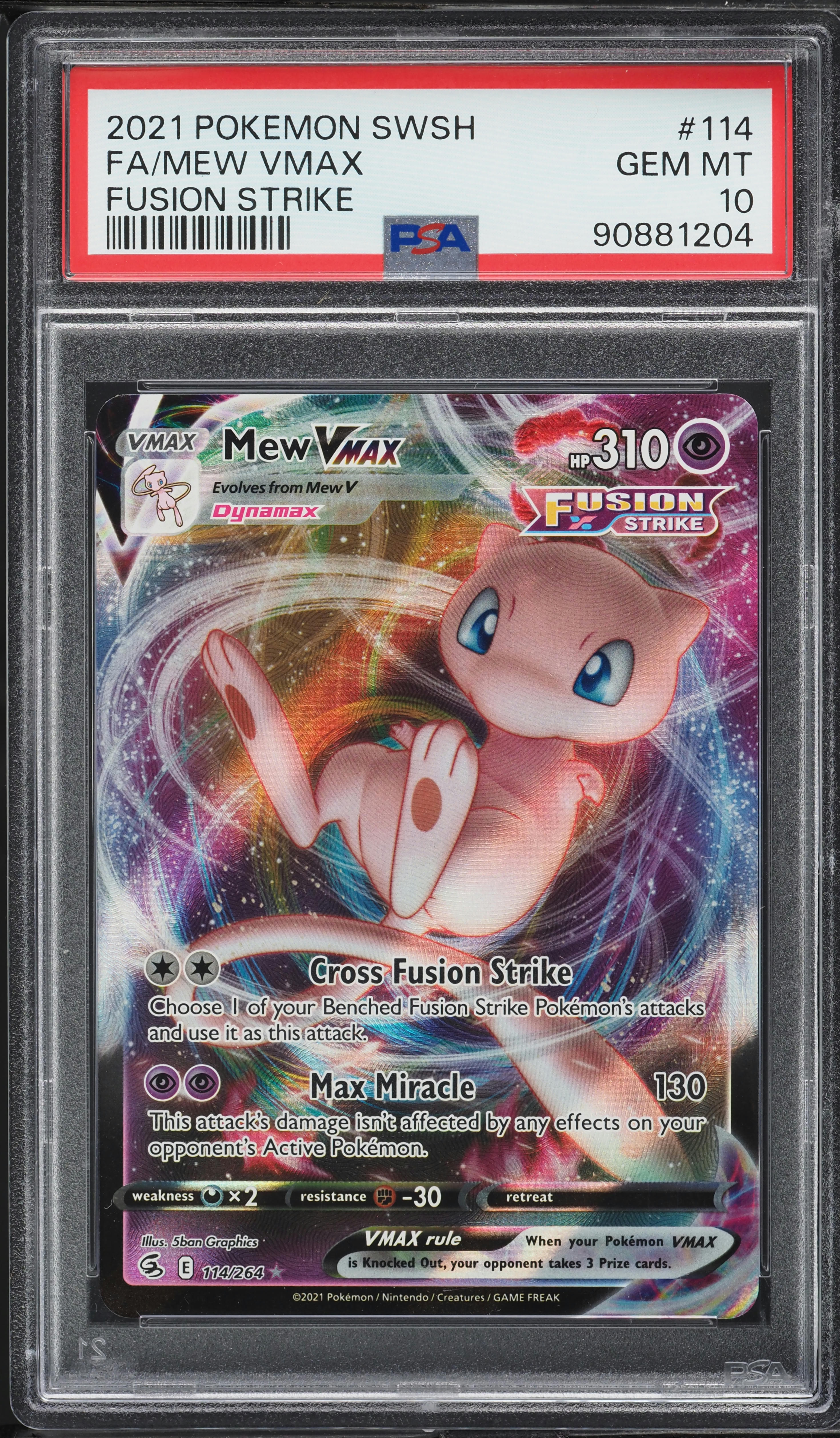 2021 Pokemon Sword & Shield Fusion Strike Full Art Mew VMAX #114