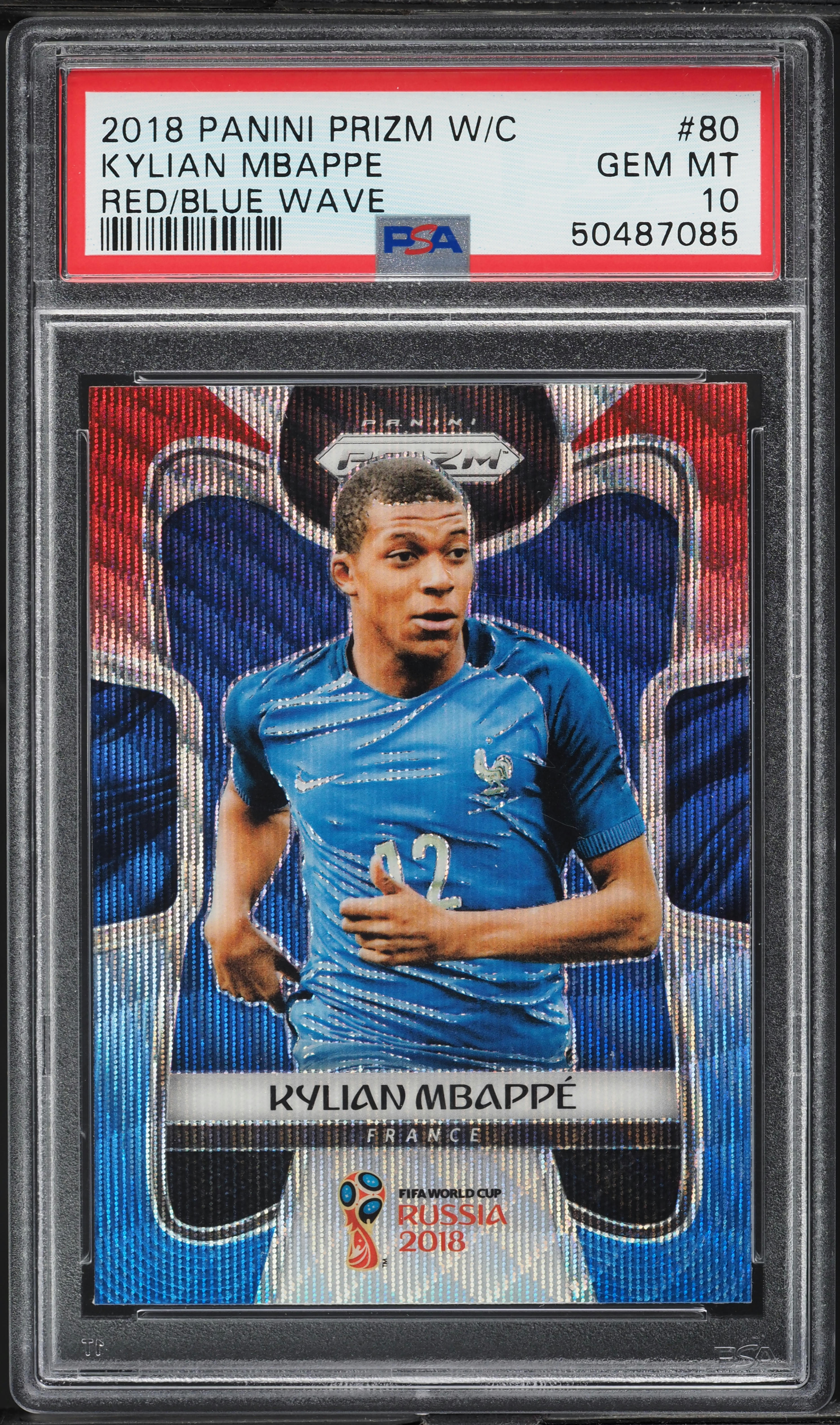 2018 Panini Prizm World Cup Red Blue Wave Kylian Mbappe ROOKIE #80