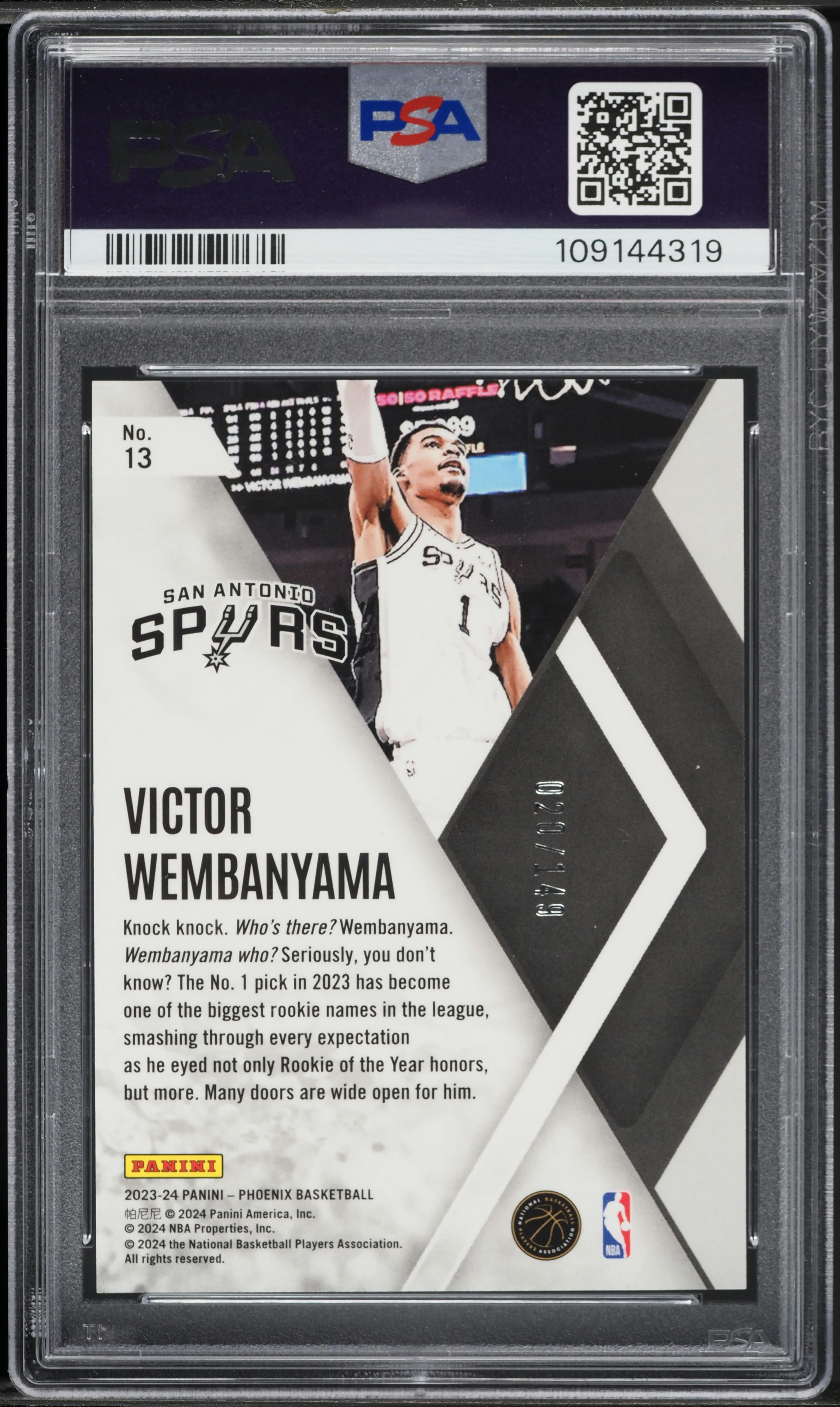 2023 Panini Phoenix Instant Phenom Green Ice Victor Wembanyama RC