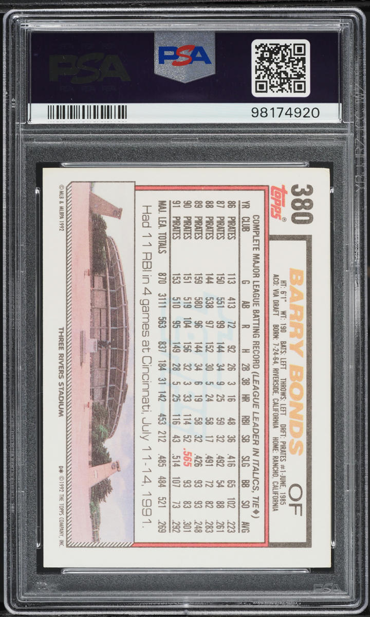 1992 Topps Barry Bonds #380 PSA 5 EX