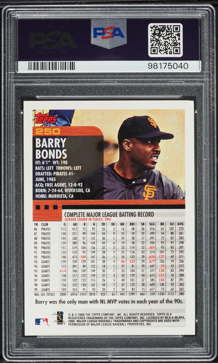 2000 Topps Barry Bonds #250 PSA 5 EX