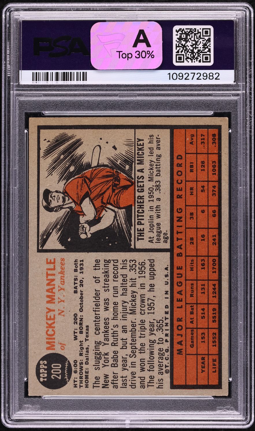 1962 Topps Mickey Mantle #200 PSA 4 VGEX