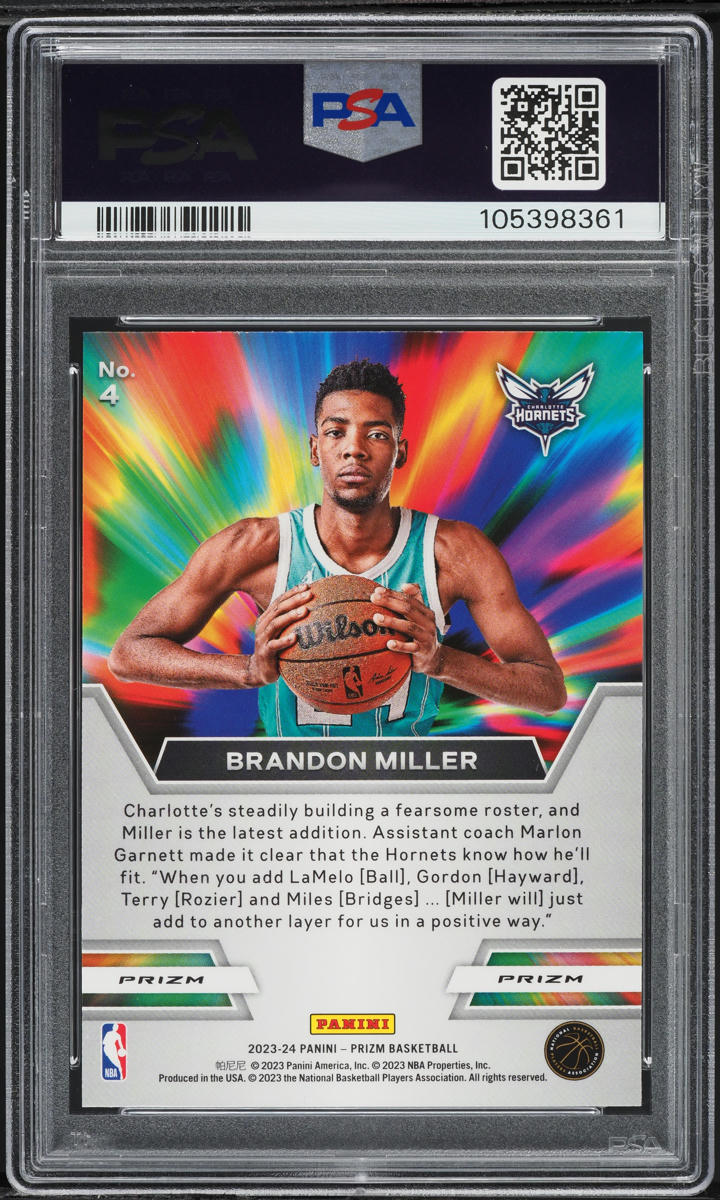 2023 Panini Prizm Instant Impact Silver Brandon Miller ROOKIE #4 PSA 10 GEM MINT