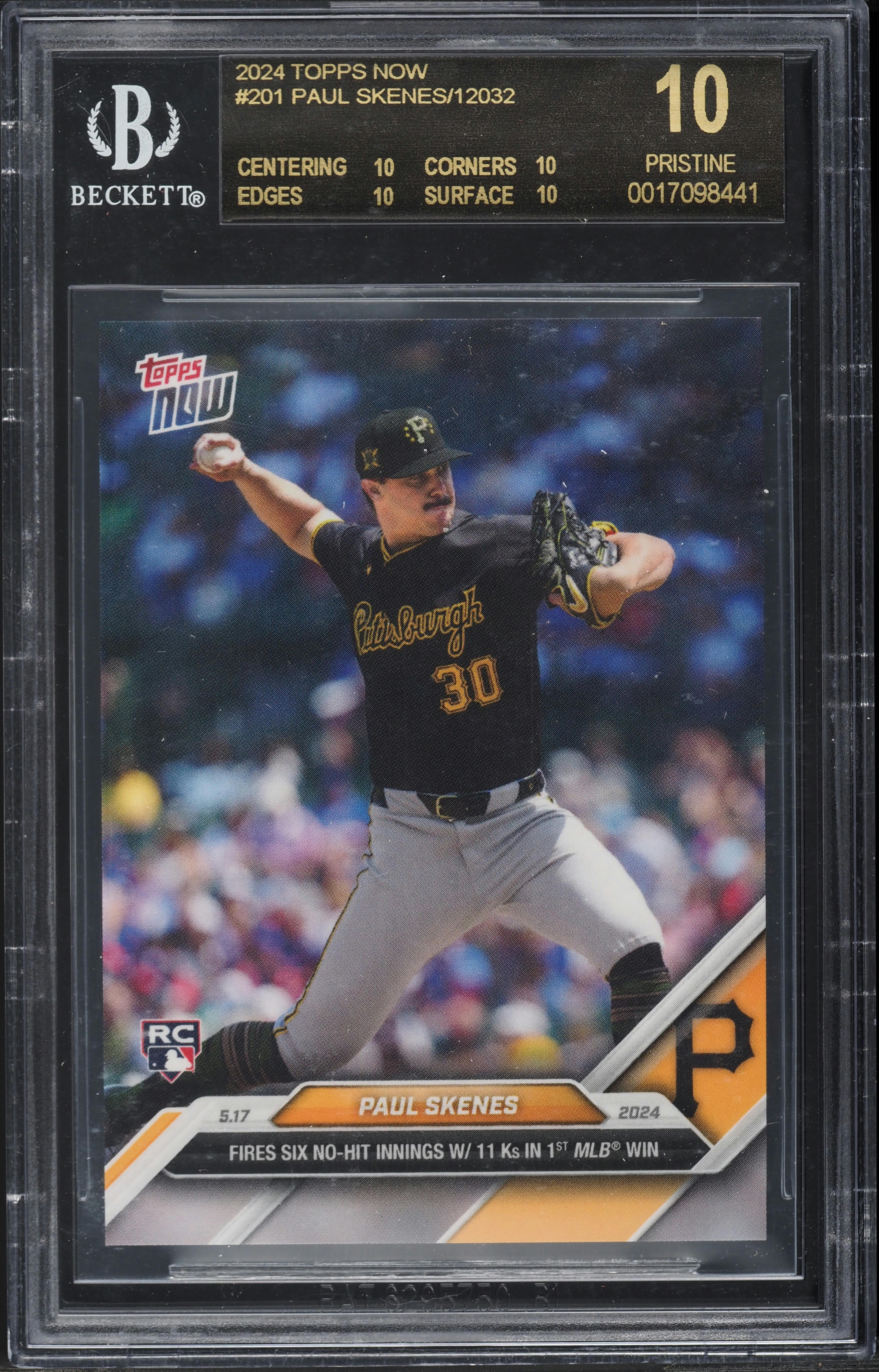 2024 Topps Now Paul Skenes ROOKIE #201 BGS 10 BLACK LABEL on 