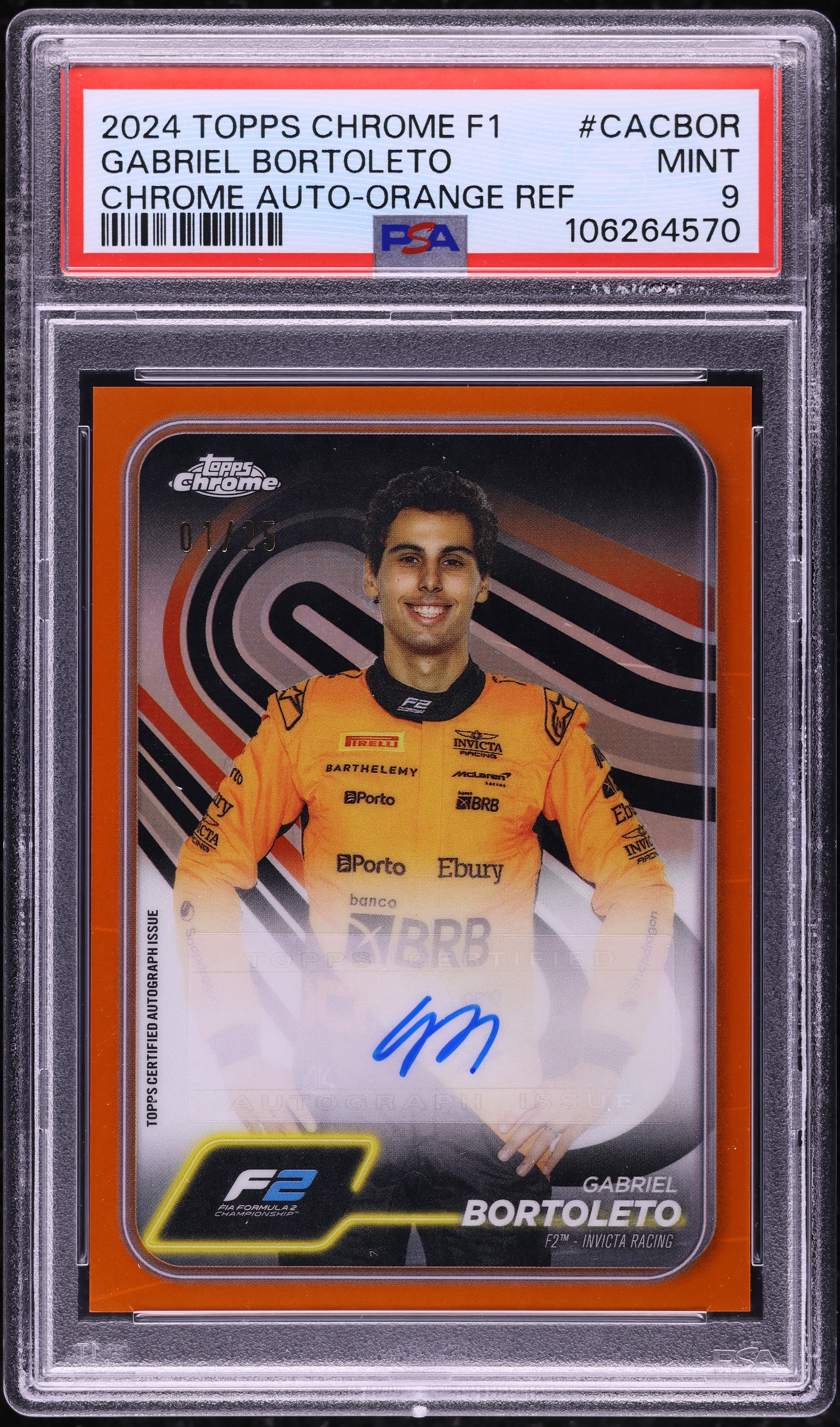 2024 Topps Chrome Formula 1 F1 Orange Ref. Gabriel Bortoleto AUTO