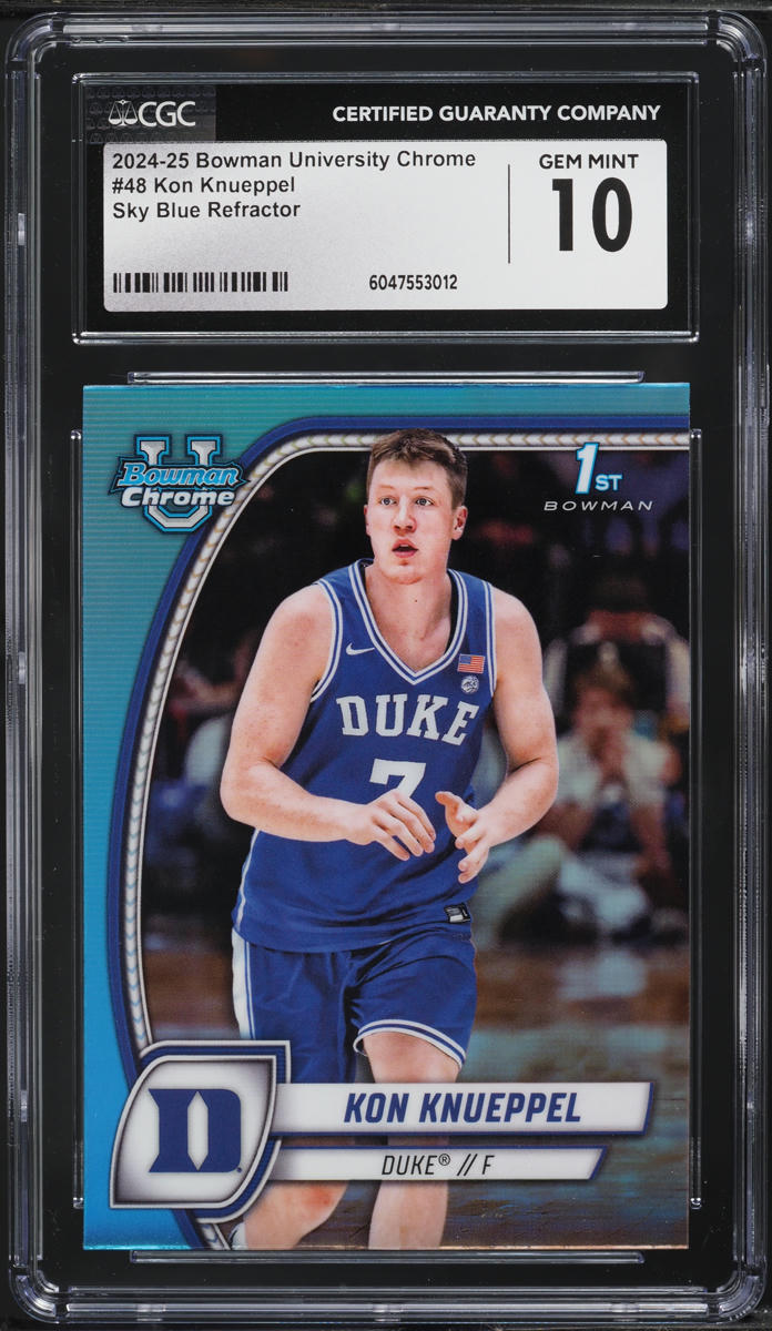 2024 Bowman Chrome University Sky Blue Refractor Kon Knueppel ROOKIE CGC 10 GEM