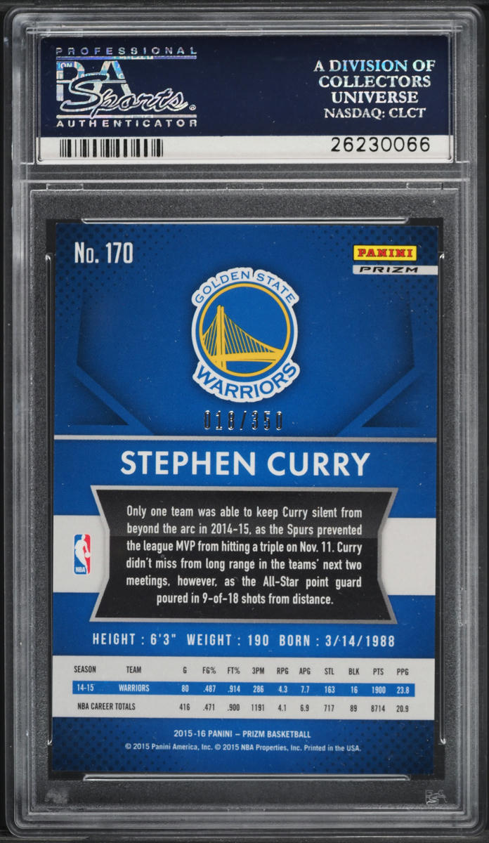 2015 Panini Prizm Ruby Wave Stephen Curry /350 #170 PSA 10 GEM MINT