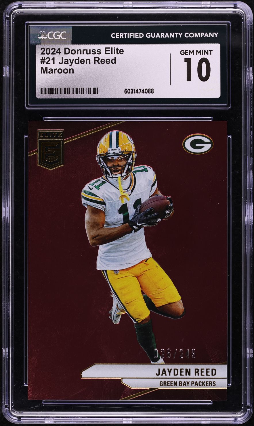 2024 Donruss Elite Football Maroon Jayden Reed #21 CGC 10
