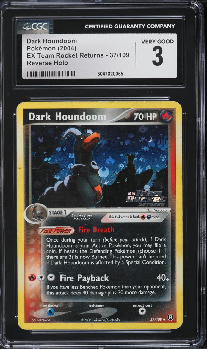 2004 Pokemon EX Team Rocket Returns Reverse Holo Dark Houndoom #37 CGC 3 VG