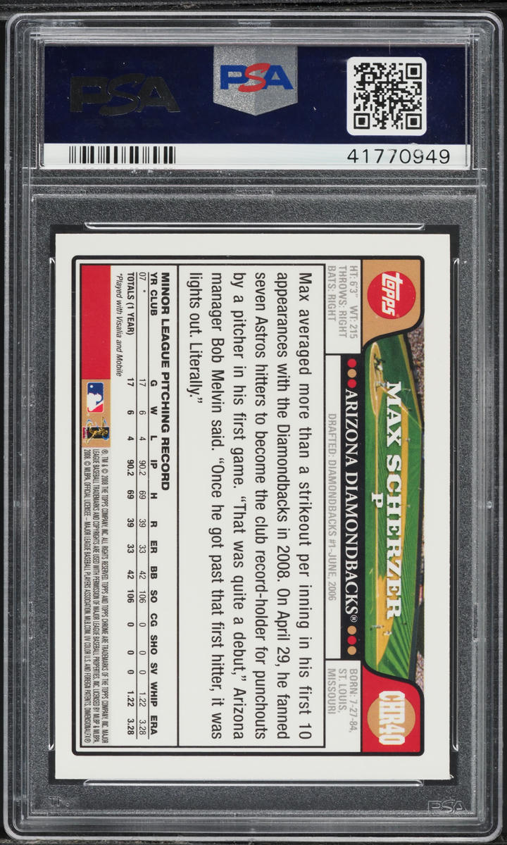 2008 Topps Chrome Update & Highlights Max Scherzer ROOKIE #CHR40 PSA 9 MINT