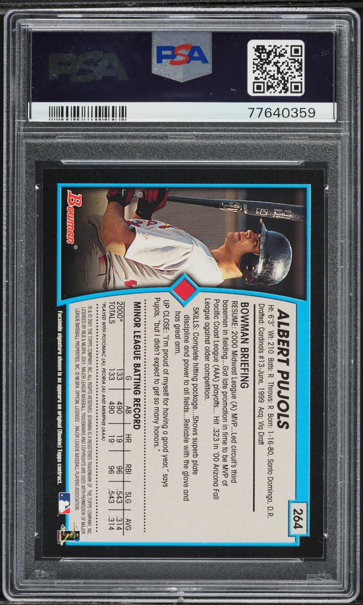 2001 Bowman Gold Albert Pujols ROOKIE #264 PSA 9 MINT
