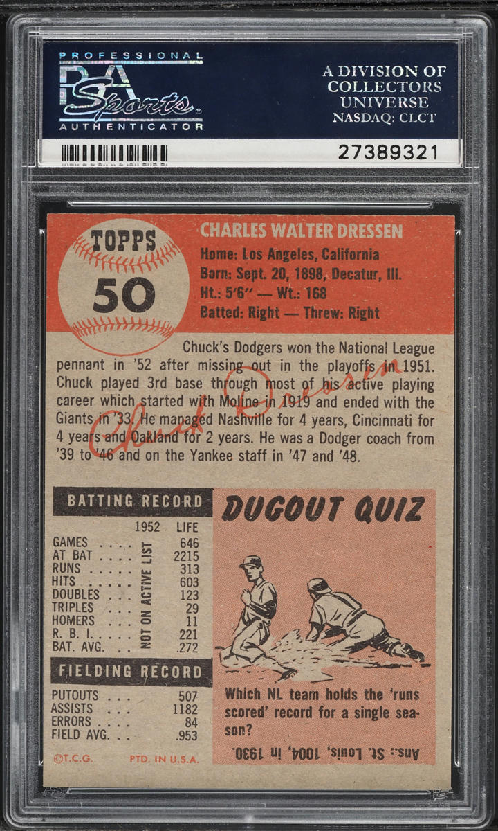 1953 Topps Chuck Dressen SHORT PRINT #50 PSA 4 VGEX
