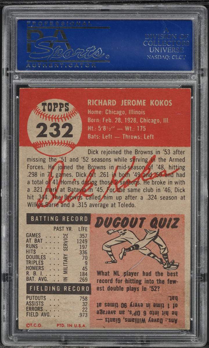 1953 Topps Dick Kokos SHORT PRINT #232 PSA 5 EX