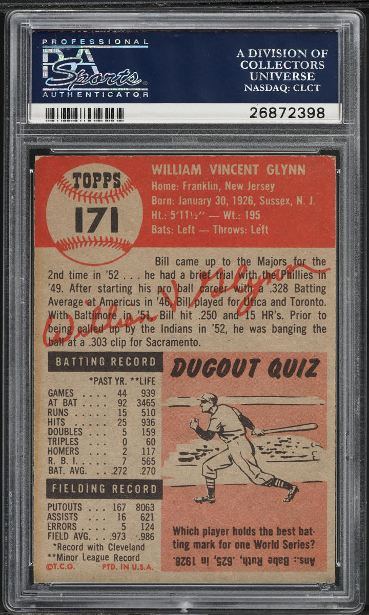 1953 Topps Bill Glynn #171 PSA 5 EX