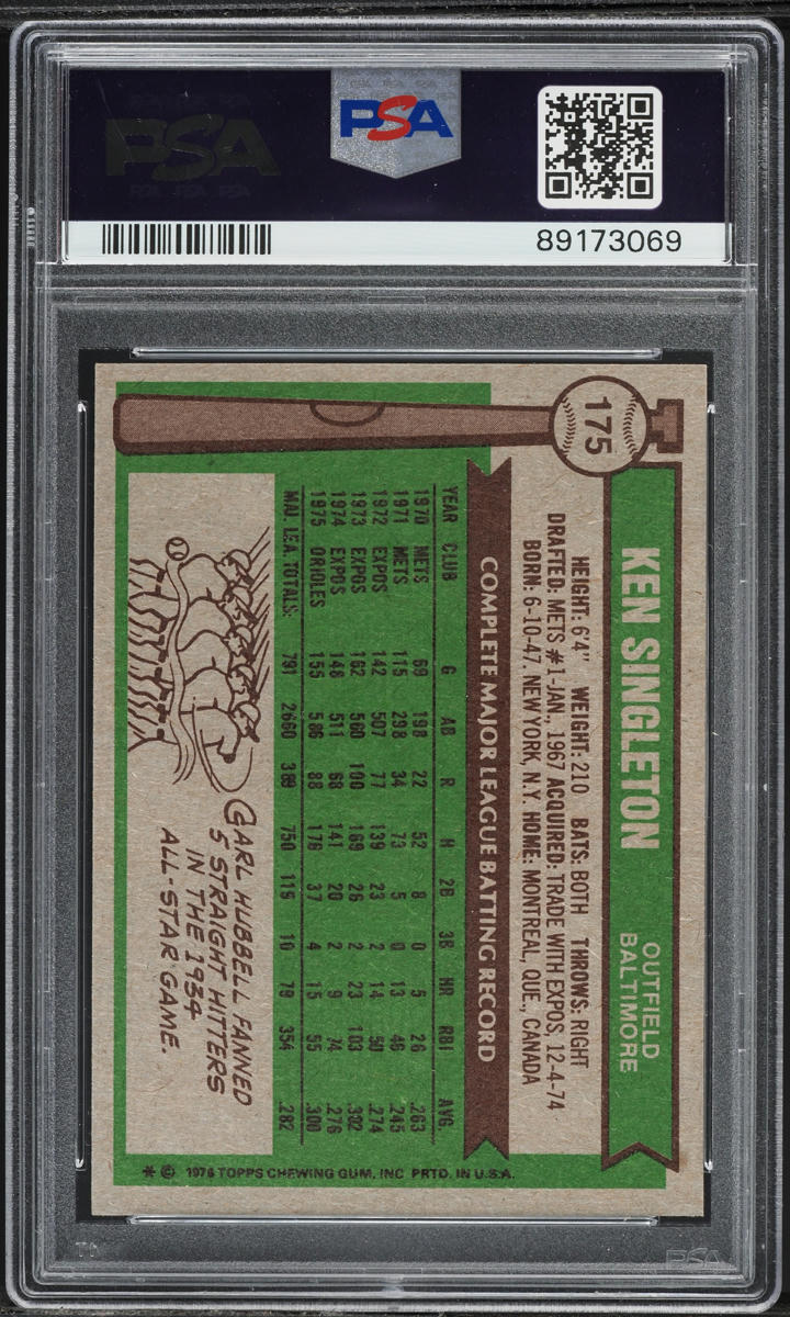 1976 Topps Ken Singleton #175 PSA 7 NRMT