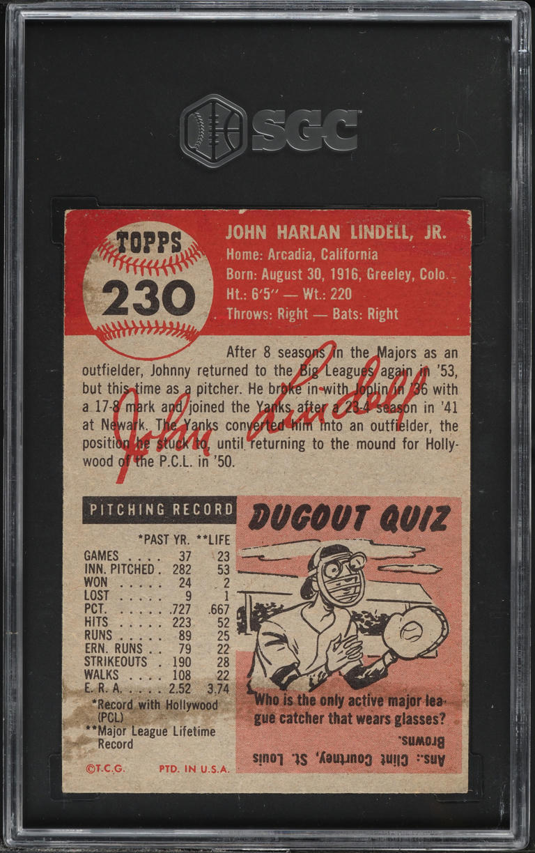 1953 Topps Johnny Lindell #230 SGC 4 VGEX