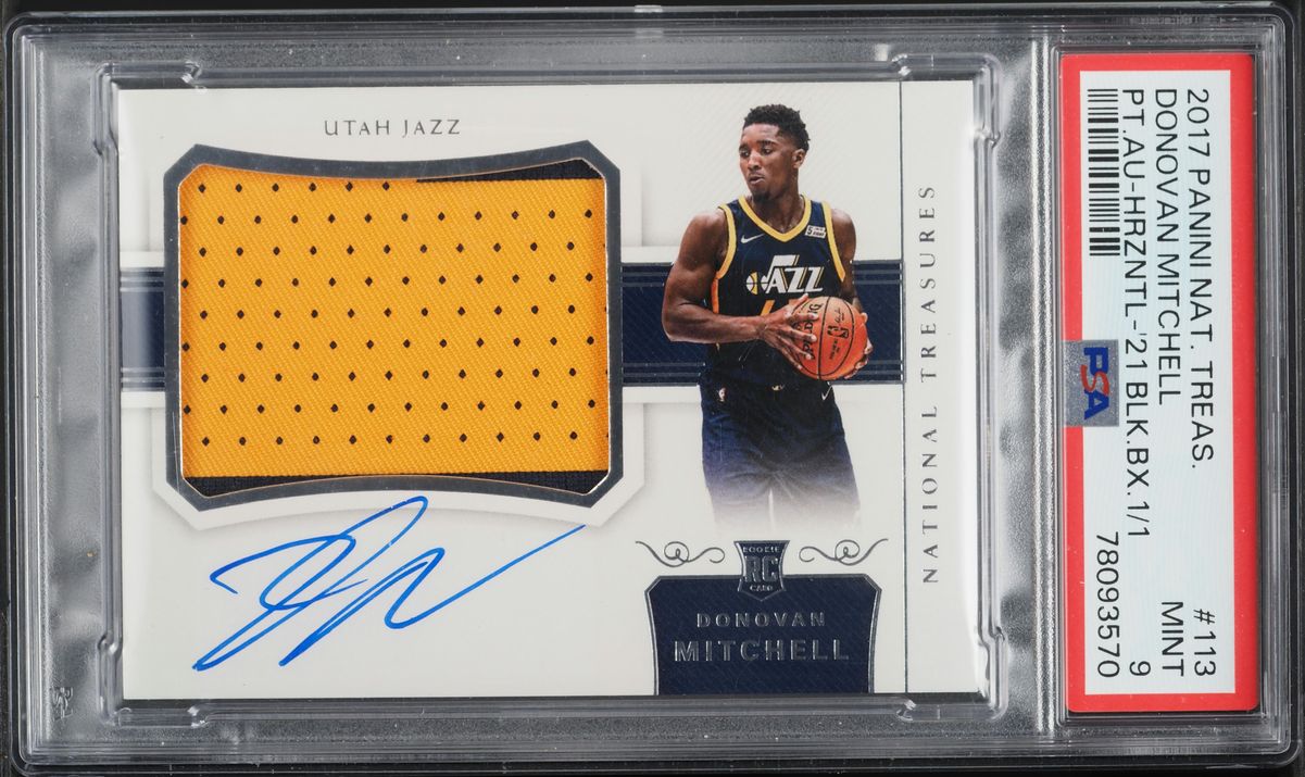 2017 National Treasures '21 Black Box Donovan Mitchell RC PATCH AUTO 1/1 PSA 9