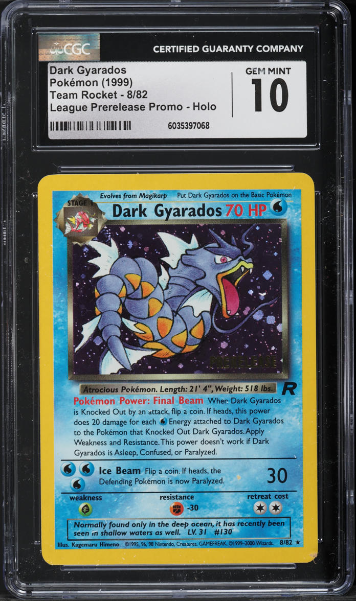 1999 Pokemon Team Rocket League Prerelease Promo Holo Dark Gyarados #8 CGC 10