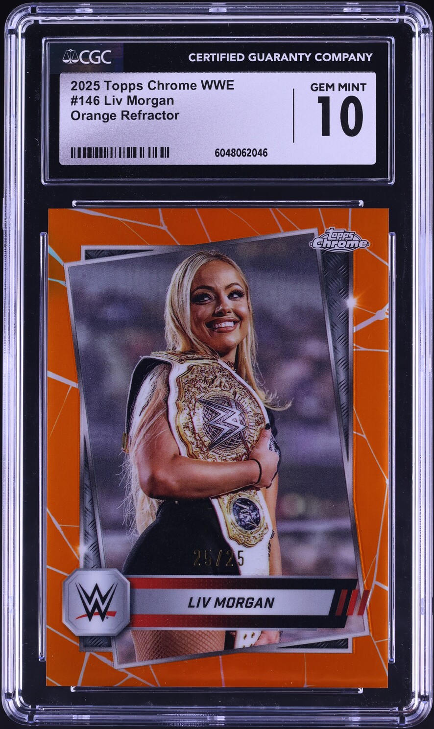 2025 Topps Chrome WWE Orange Refractor Liv Morgan /25 #146 CGC 10