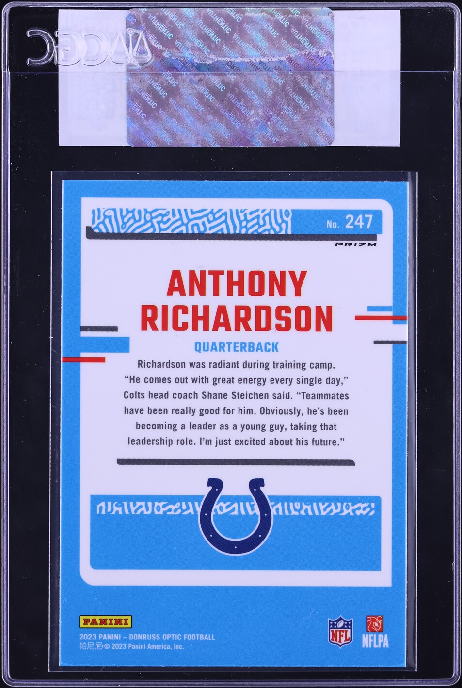 2023 Donruss Optic Purple Shock Anthony Richardson ROOKIE #247 CGC AUTH