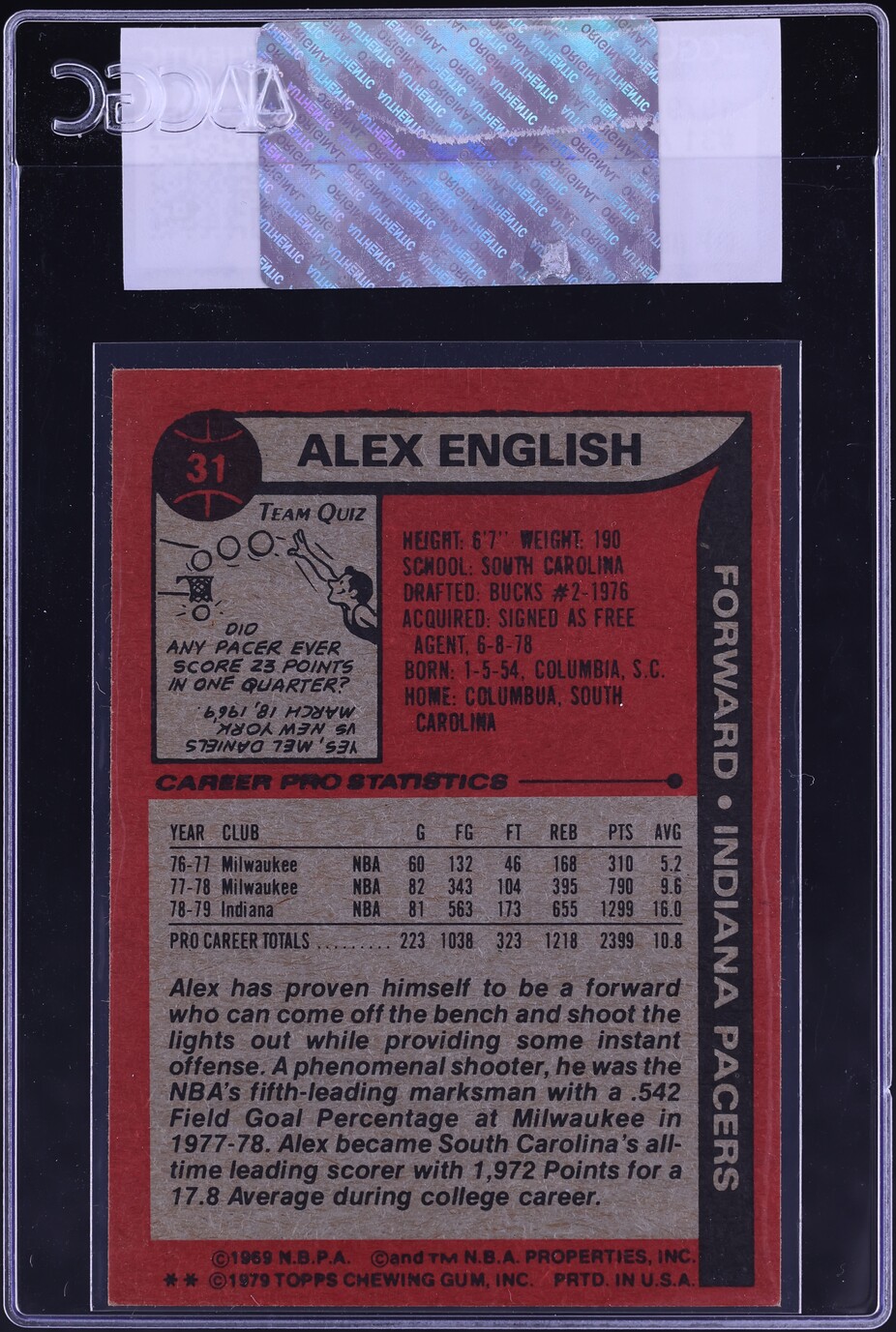 1979 Topps Basketball Alex English ROOKIE #31 CGC AUTH