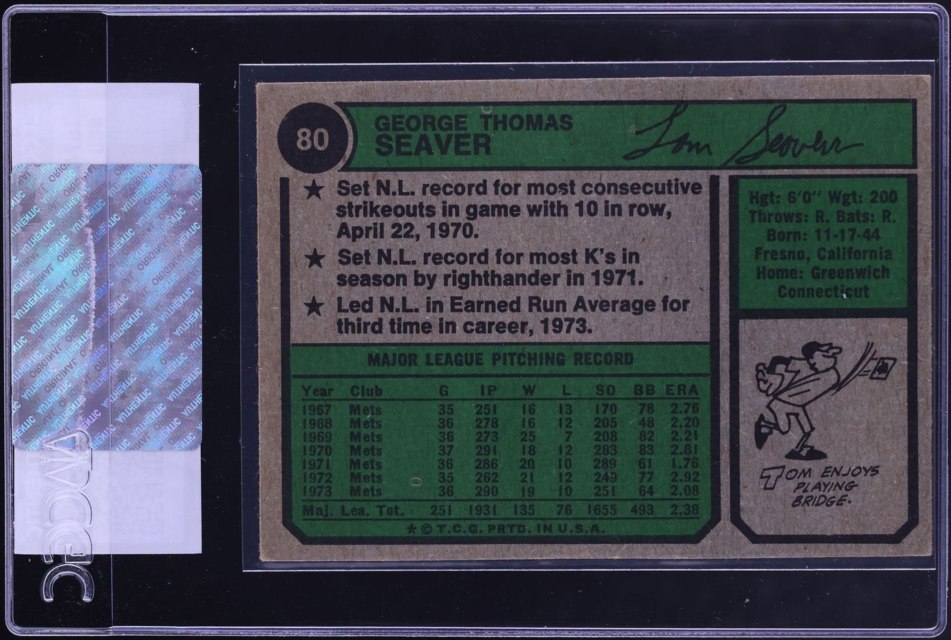 1974 Topps Tom Seaver #80 CGC AUTH