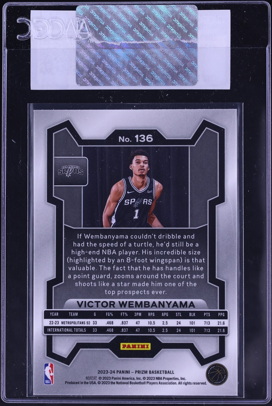2023 Panini Prizm Victor Wembanyama ROOKIE #136 CGC AUTH