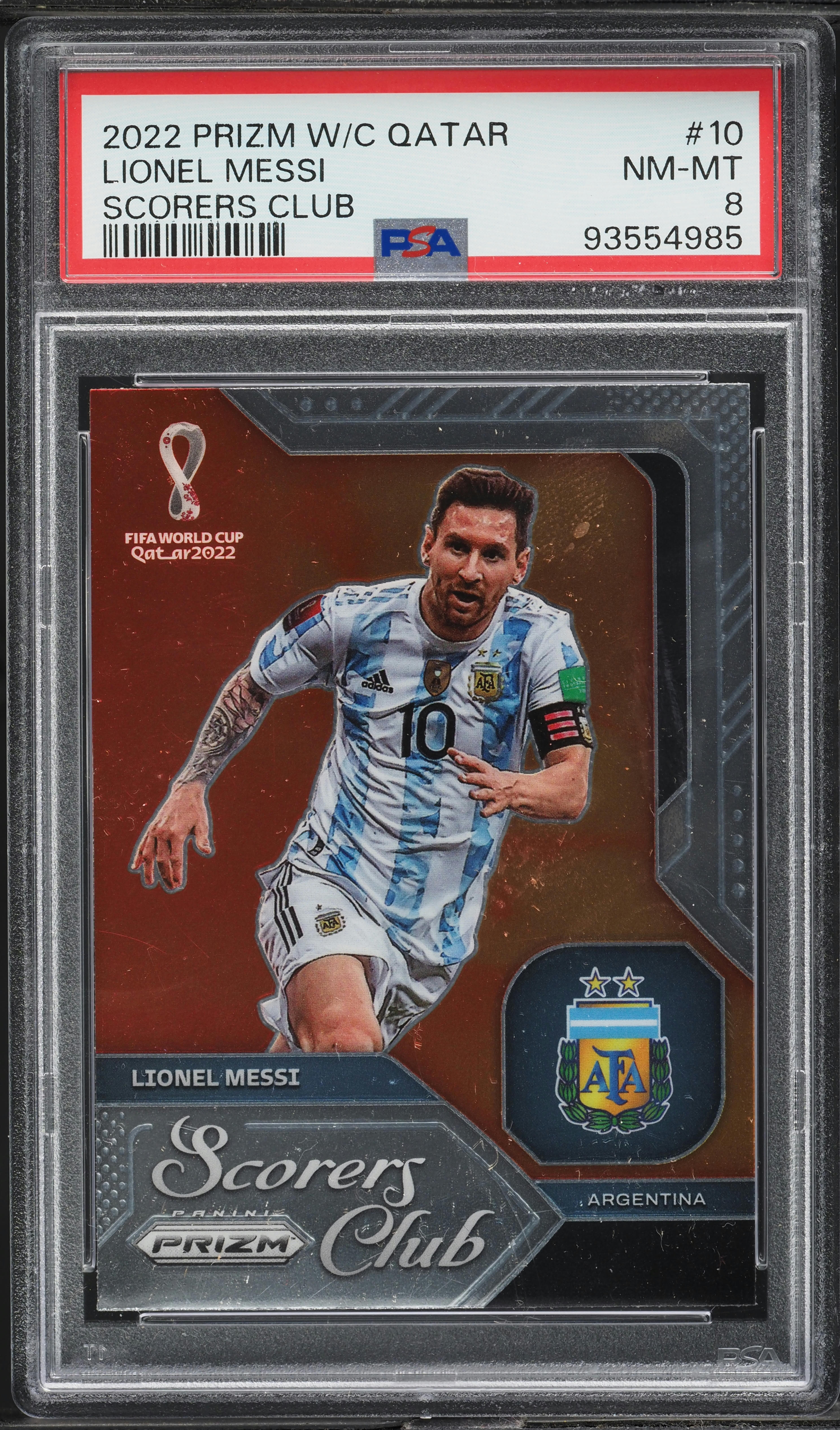 2022 Panini Prizm World Cup Scorers Club Lionel Messi #10 PSA 8 NM