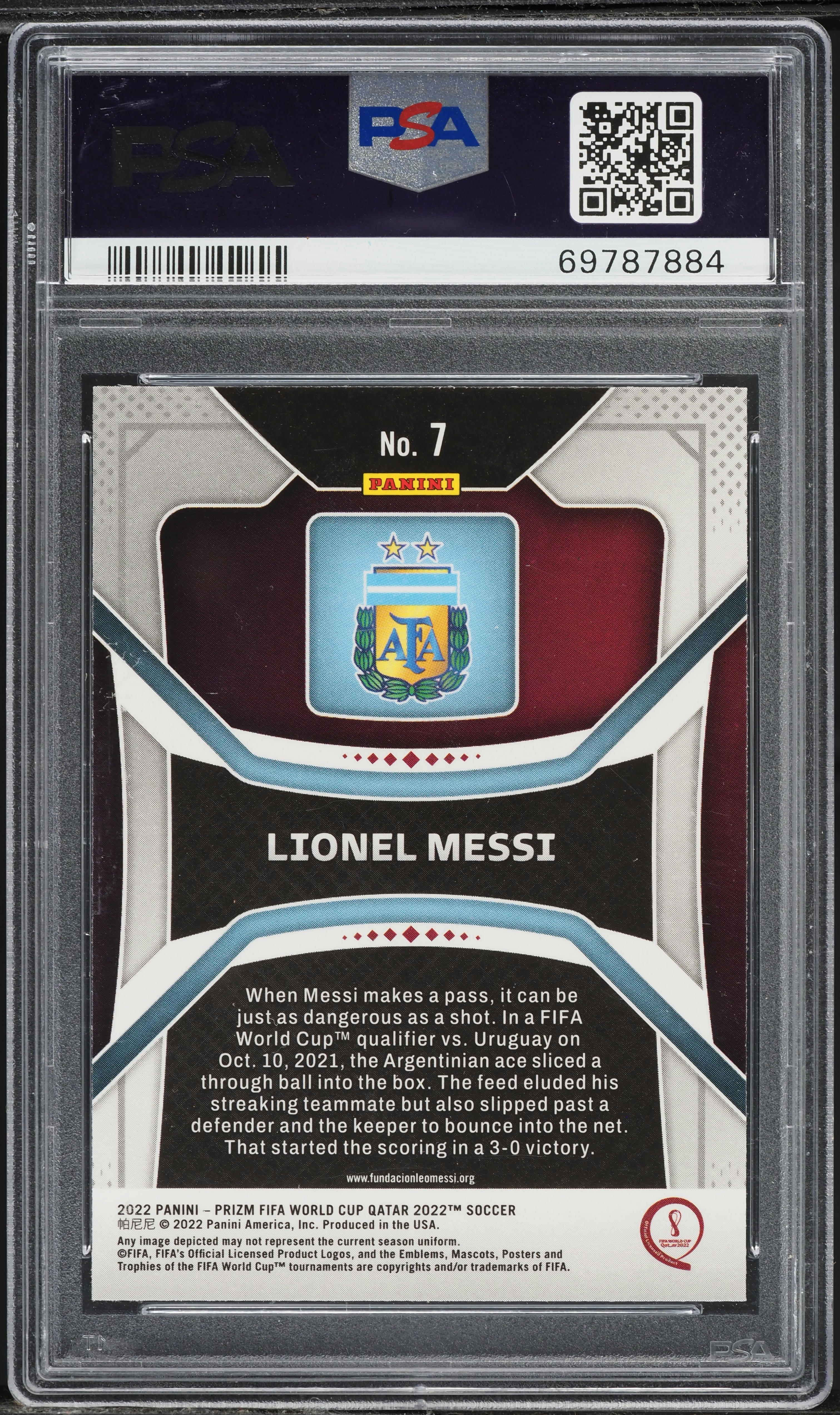2022 Panini Prizm World Cup Qatar Lionel Messi #7 PSA 8 NM-MT on