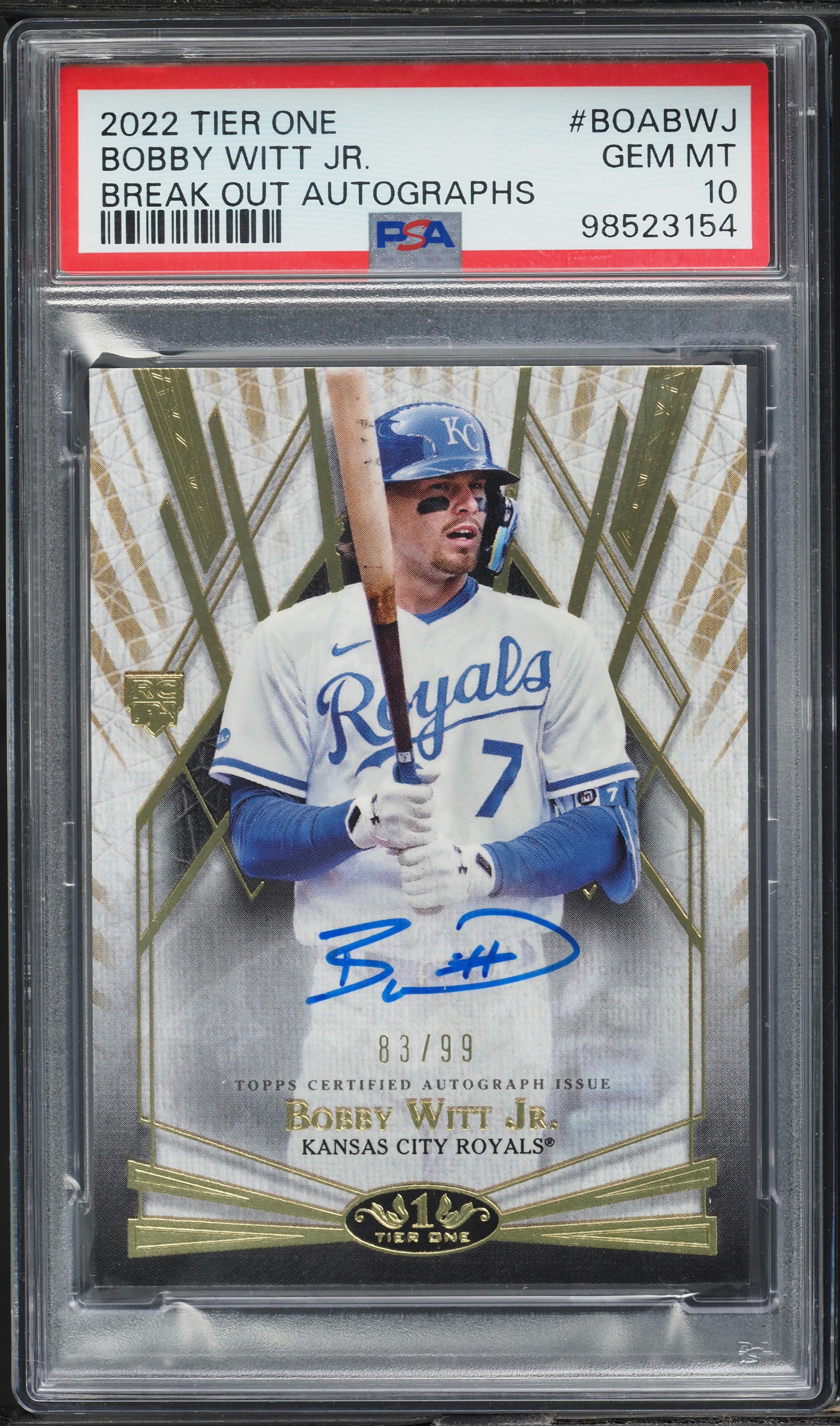 2022 Topps Tier One Break Out Bobby Witt Jr. ROOKIE AUTO /99 