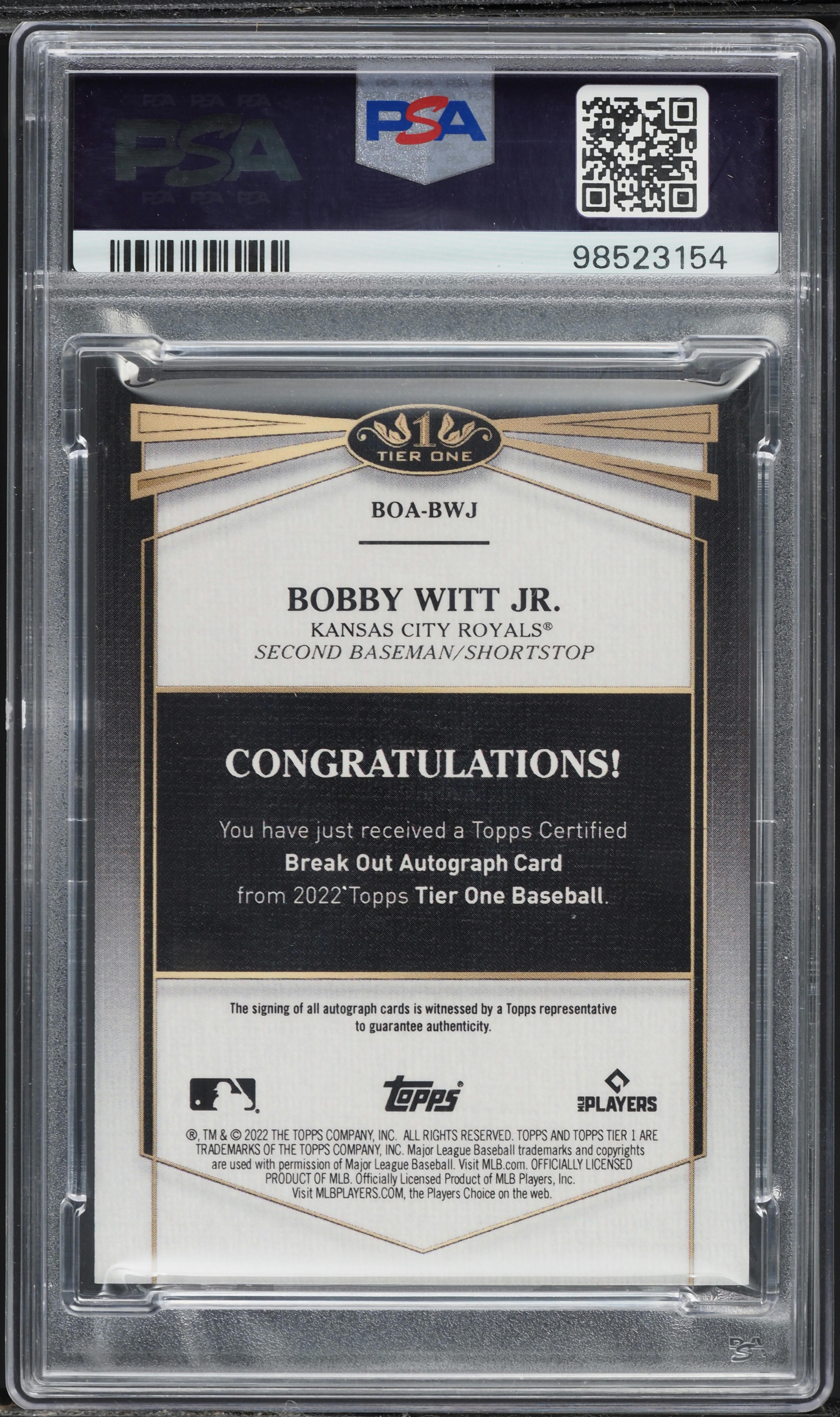 2022 Topps Tier One Break Out Bobby Witt Jr. ROOKIE AUTO /99 