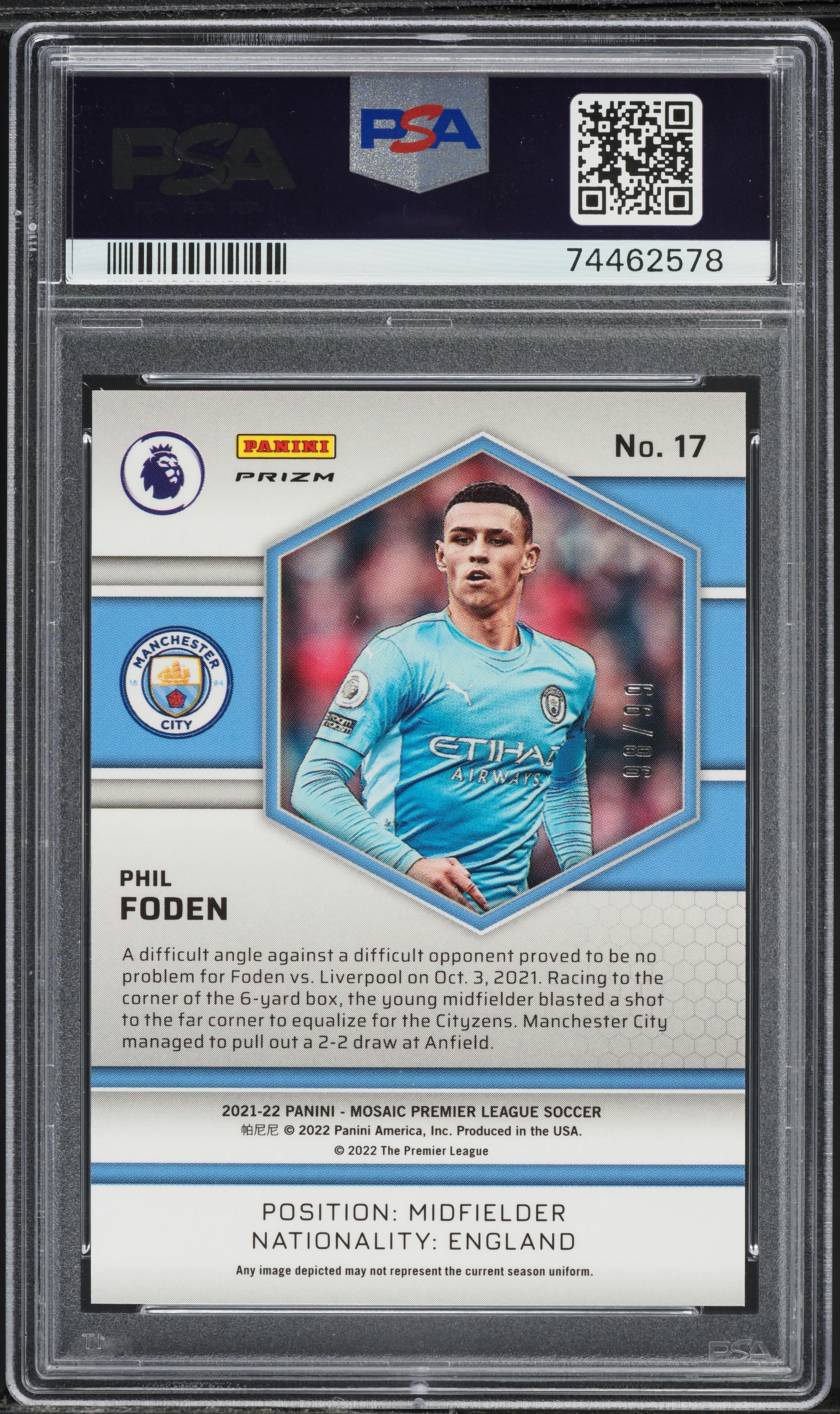 2021 Panini Mosaic Premier League Blue Mosaic Phil Foden /99 #17