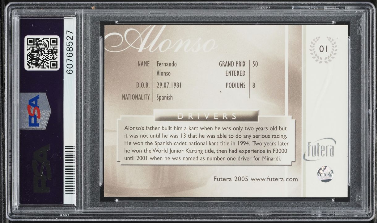 2005 Futera Grand Prix Drivers Fernando Alonso ROOKIE #1 PSA 7