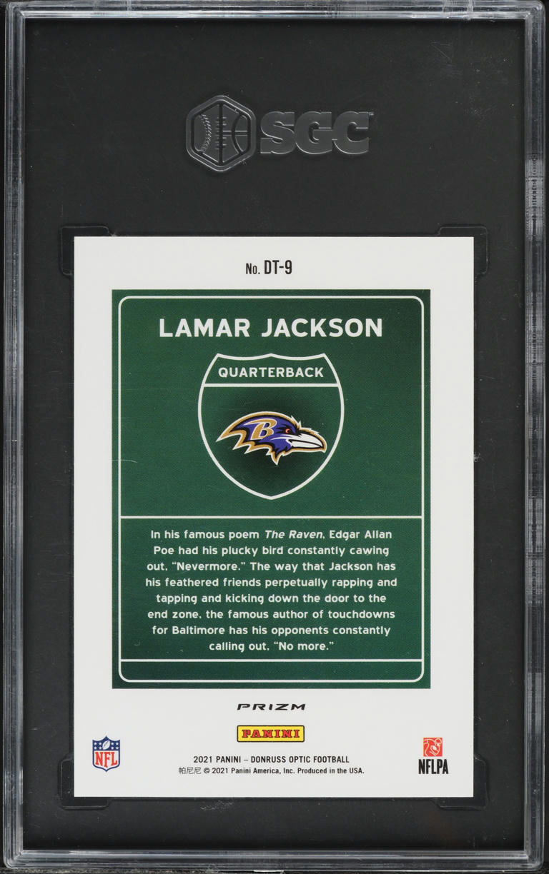 2021 Donruss Optic Downtown Lamar Jackson #DT-9 SGC 10 GEM MINT