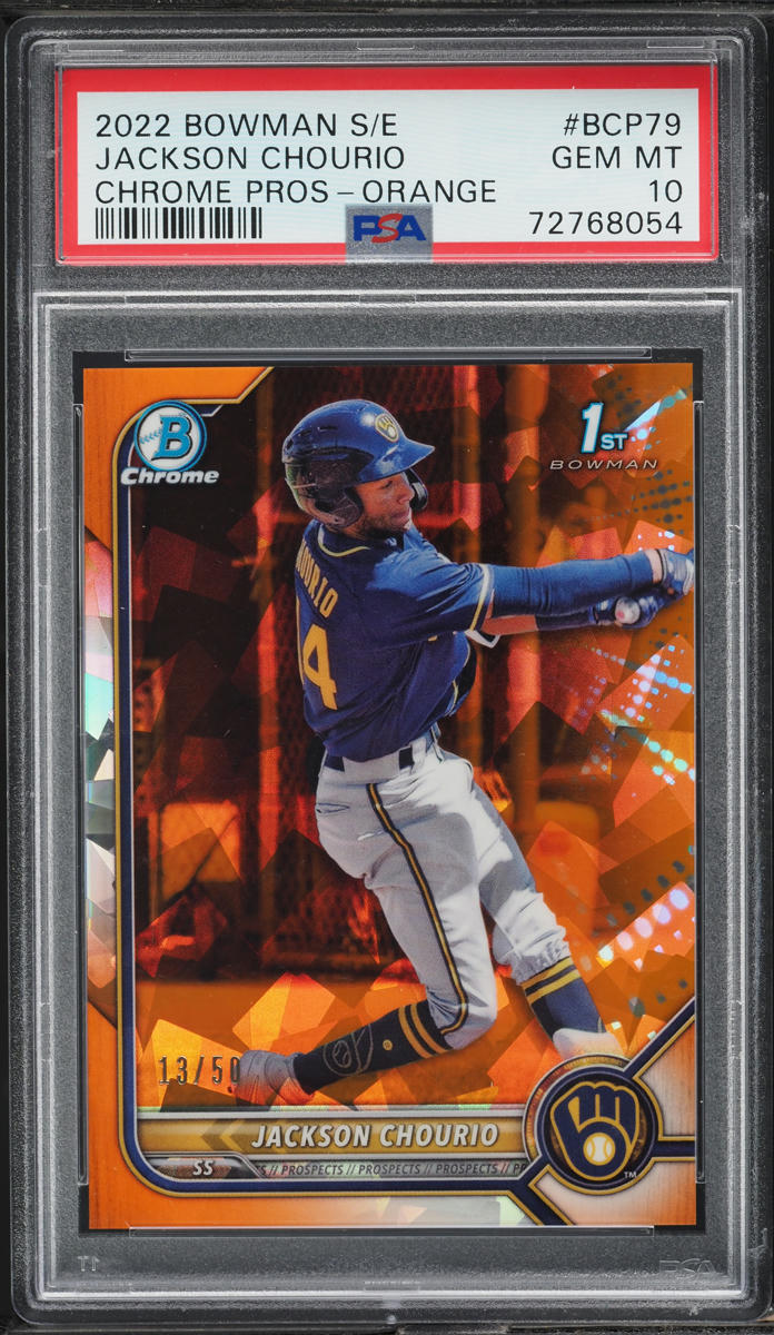 2022 Bowman Chrome Sapphire Orange Jackson Chourio PROSPECT /50 #BCP79 PSA 10