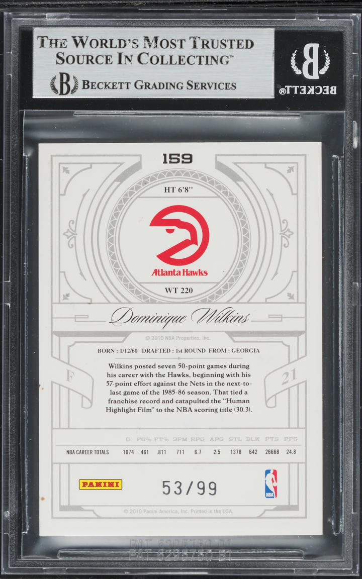 2009 Playoff National Treasures Dominique Wilkins AUTO /99 #159 BGS AUTH