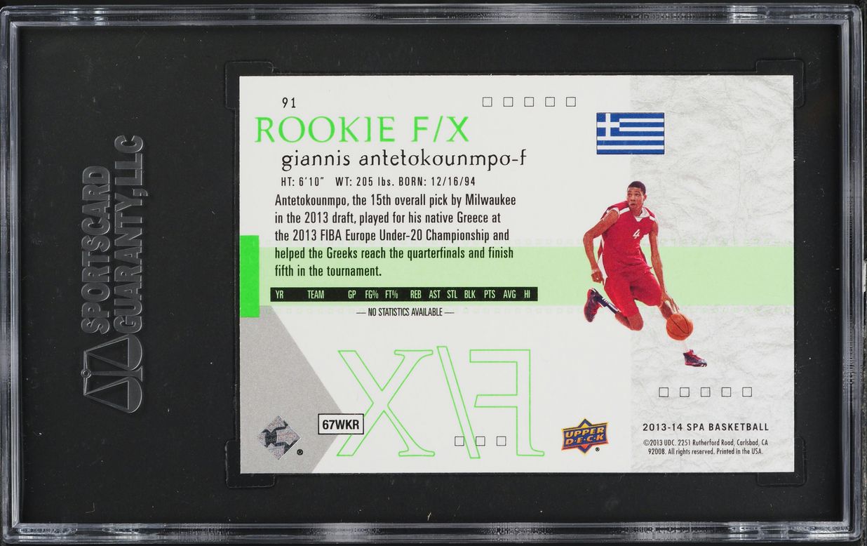 2013 SP Authentic F/X Giannis Antetokounmpo ROOKIE #91 SGC 10 PRISTINE