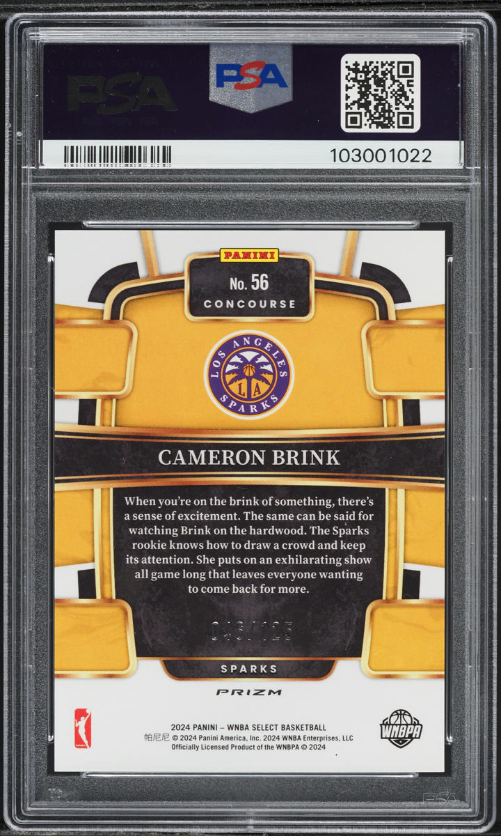 2024 Select WNBA Light Blue Disco Cameron Brink RC /125 #56 PSA 10 GEM MINT